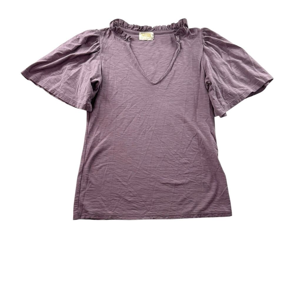 Nation LTD Frida Puff Sleeve Top XS Dusty Purple V-Neck Boho Feminine Cotton